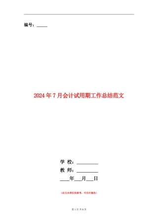 2024年7月会计试用期工作总结范文