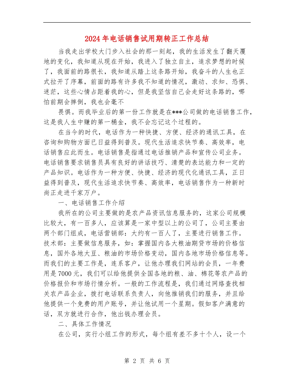 2024年电话销售试用期转正工作总结_第2页