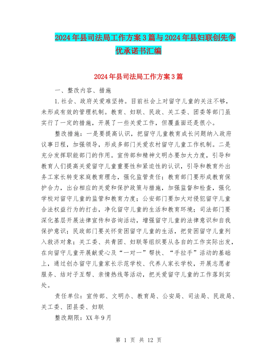2024年县司法局工作方案3篇与2024年县妇联创先争优承诺书汇编_第1页