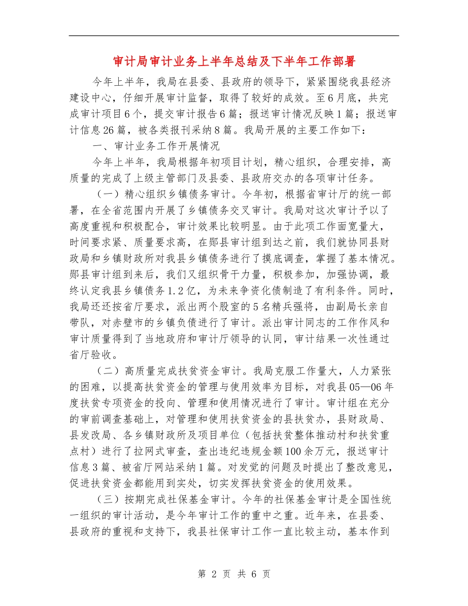 审计局审计业务上半年总结及下半年工作部署_第2页