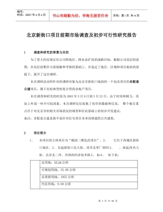 街口项目市场调查及初步可行性研究报告