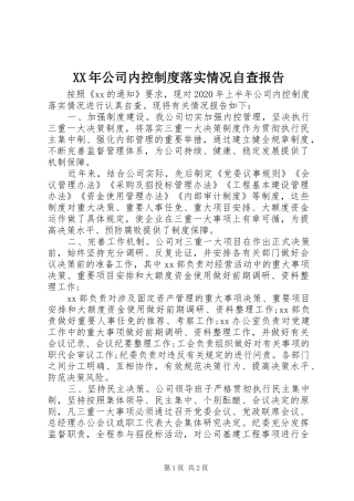 年公司内控规章制度落实情况自查报告