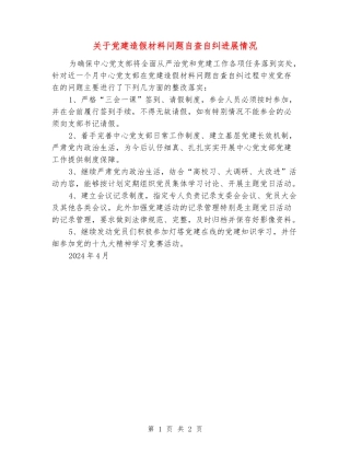 关于党建造假材料问题自查自纠进展情况