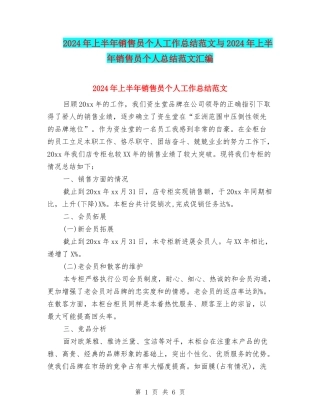 2024年上半年销售员个人工作总结范文与2024年上半年销售员个人总结范文汇编