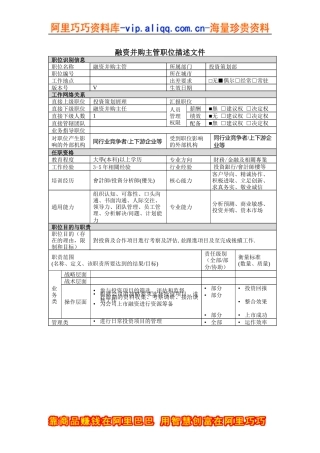 融资并购主管岗位说明书