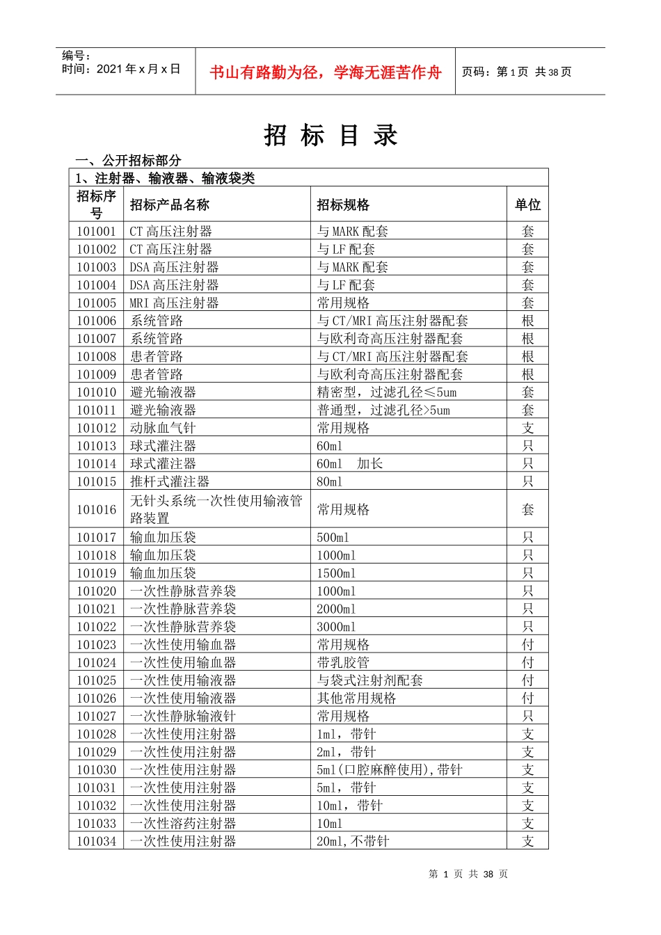 苏州市XXXX年度医用耗材招标目录_第1页