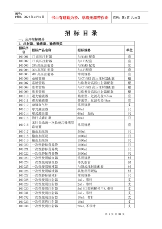 苏州市XXXX年度医用耗材招标目录