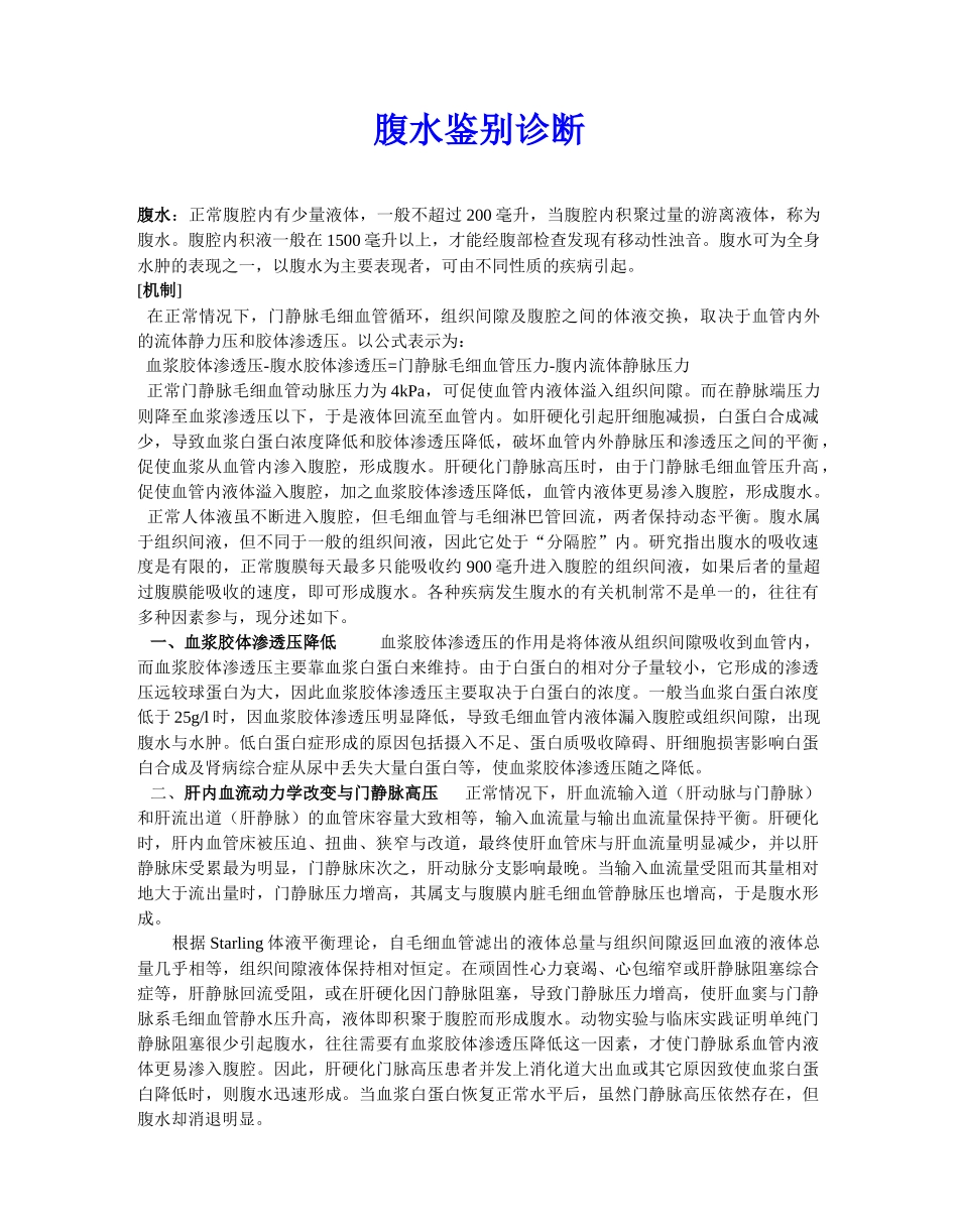 腹水鉴别诊断_第1页