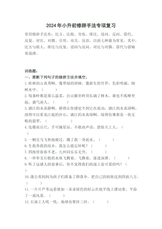 2024年小升初修辞手法专项复习