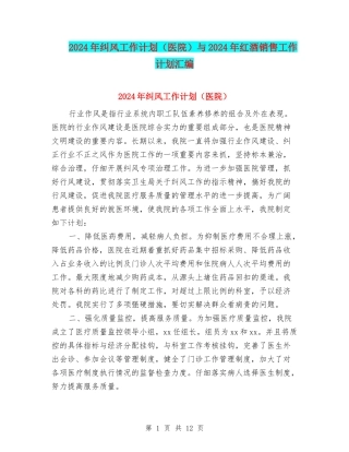 2024年纠风工作计划与2024年红酒销售工作计划汇编.doc