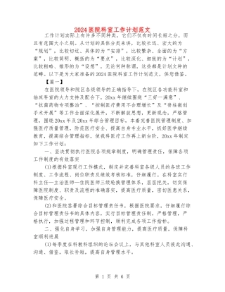 2024医院科室工作计划范文