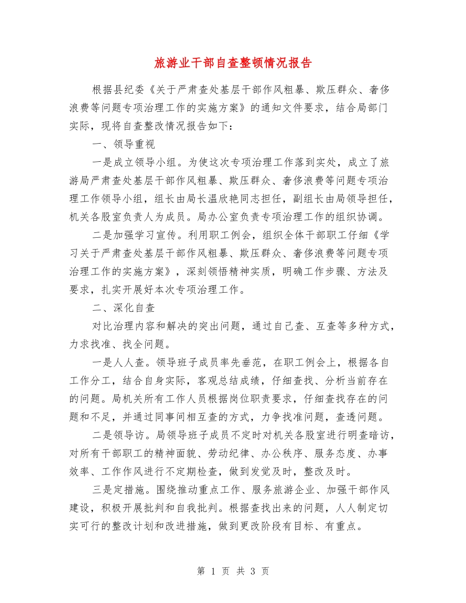 旅游业干部自查整顿情况报告_第1页
