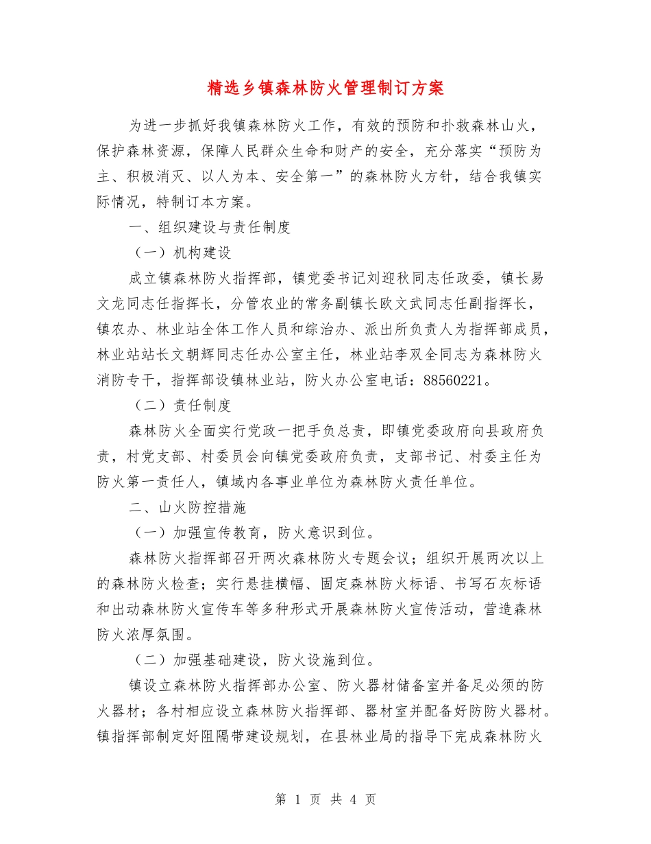 乡镇森林防火管理制订方案_第1页