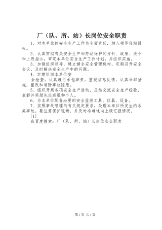 厂（队、所、站）长岗位安全职责要求 (2)