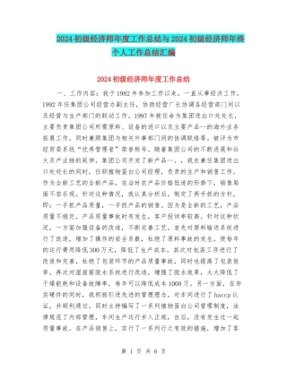 2024初级经济师年度工作总结与2024初级经济师年终个人工作总结汇编