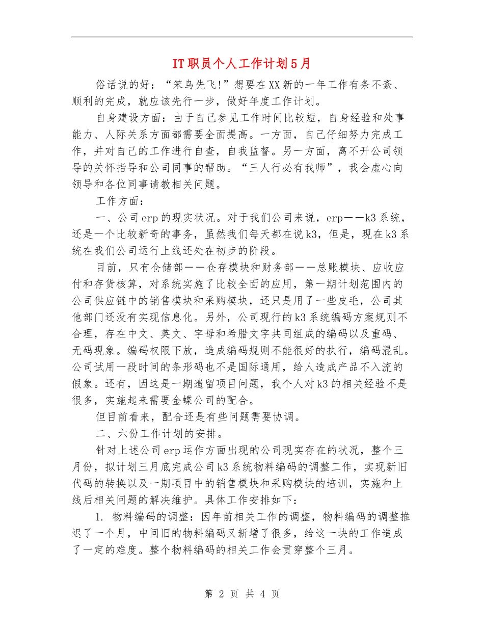 IT职员个人工作计划5月_第2页