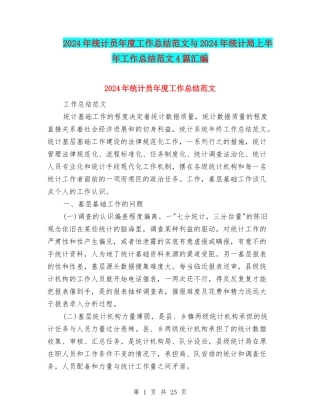2024年统计员年度工作总结范文与2024年统计局上半年工作总结范文4篇汇编