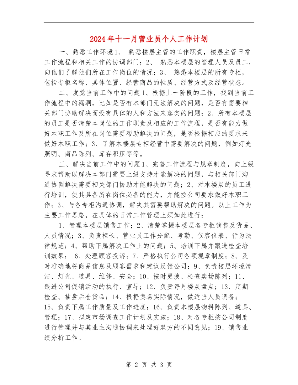 2024年十一月营业员个人工作计划_第2页