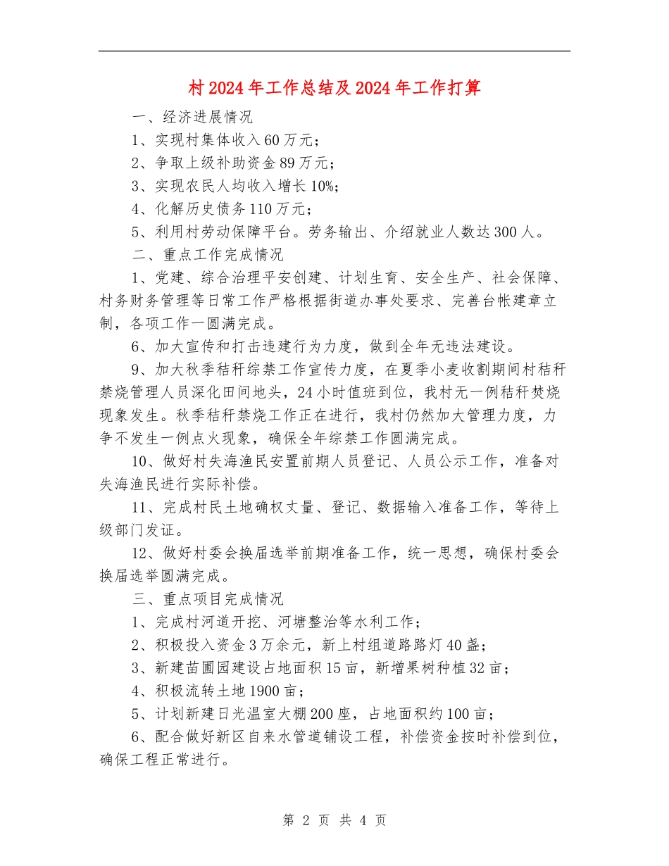村2024年工作总结及2024年工作打算_第2页