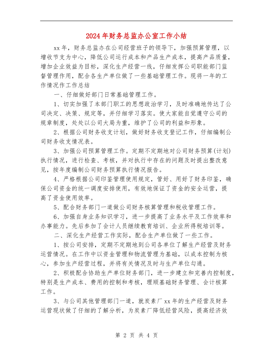 2024年财务总监办公室工作小结_第2页