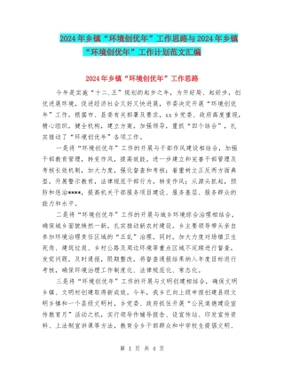 2024年乡镇“环境创优年”工作思路与2024年乡镇“环境创优年”工作计划范文汇编