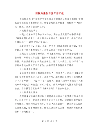 国税局廉政自查工作汇报