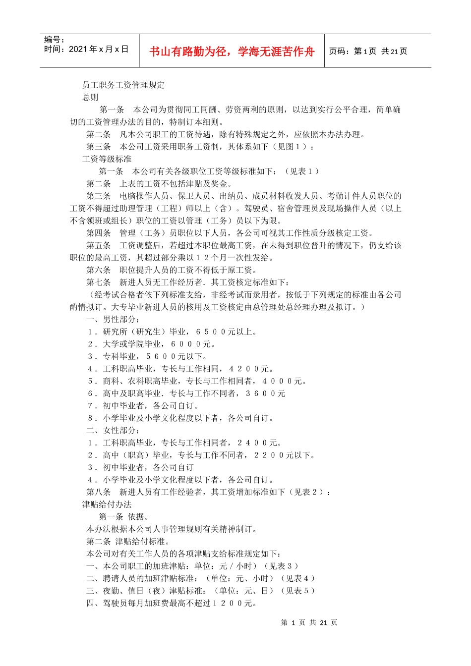 薪酬管理制度范本2327379061_第1页