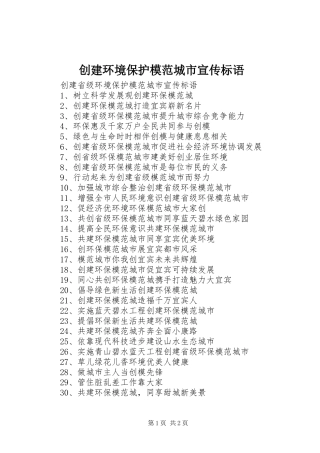 创建环境保护模范城市宣传标语大全