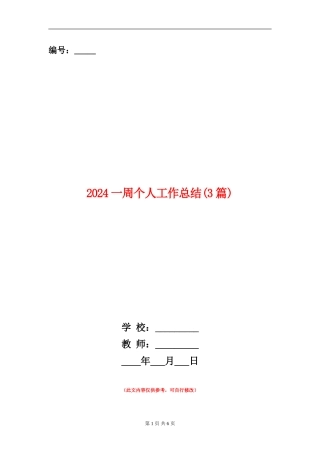 2024一周个人工作总结