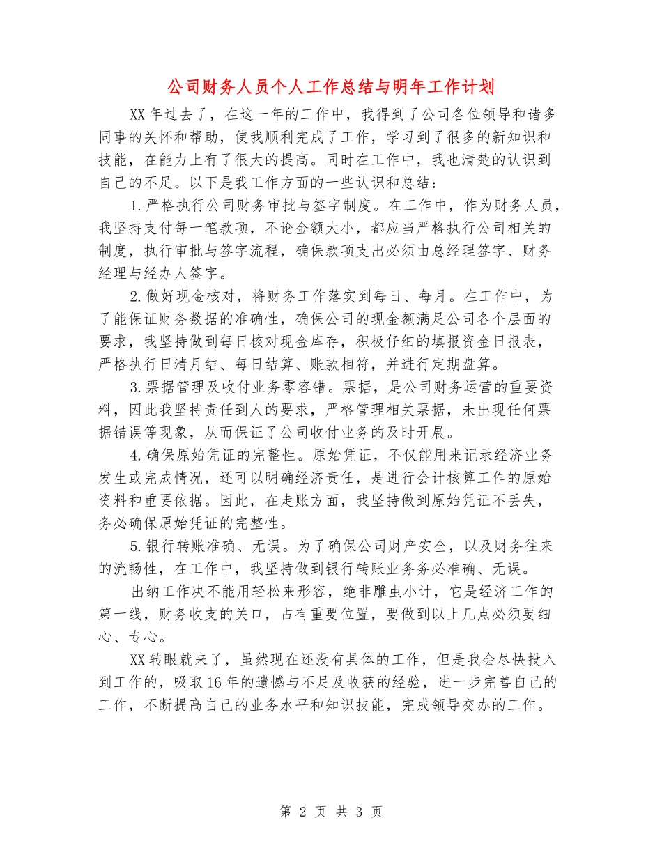 公司财务人员个人工作总结与明年工作计划_第2页