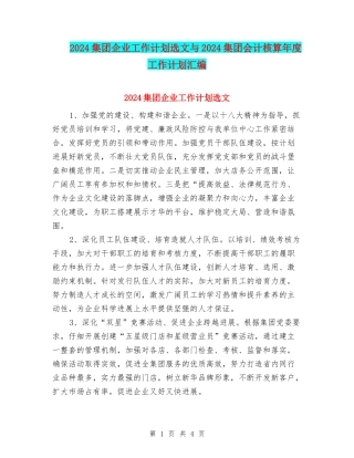 2024集团企业工作计划选文与2024集团会计核算年度工作计划汇编