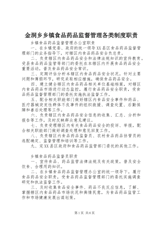 金洞乡乡镇食品药品监督管理各类规章制度职责要求 