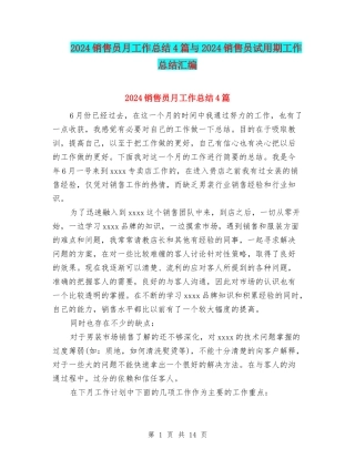 2024销售员月工作总结4篇与2024销售员试用期工作总结汇编