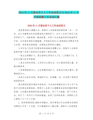 2024年11月营业员个人工作总结范文与2024年11月行政监察工作总结汇编