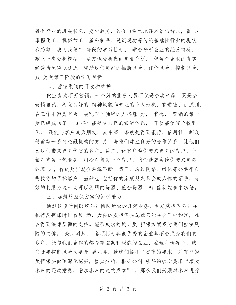 2024担保公司业务员工作计划与2024担保公司年度工作计划汇编_第2页