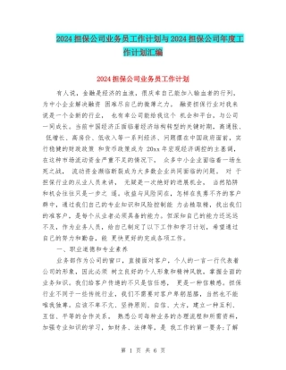 2024担保公司业务员工作计划与2024担保公司年度工作计划汇编