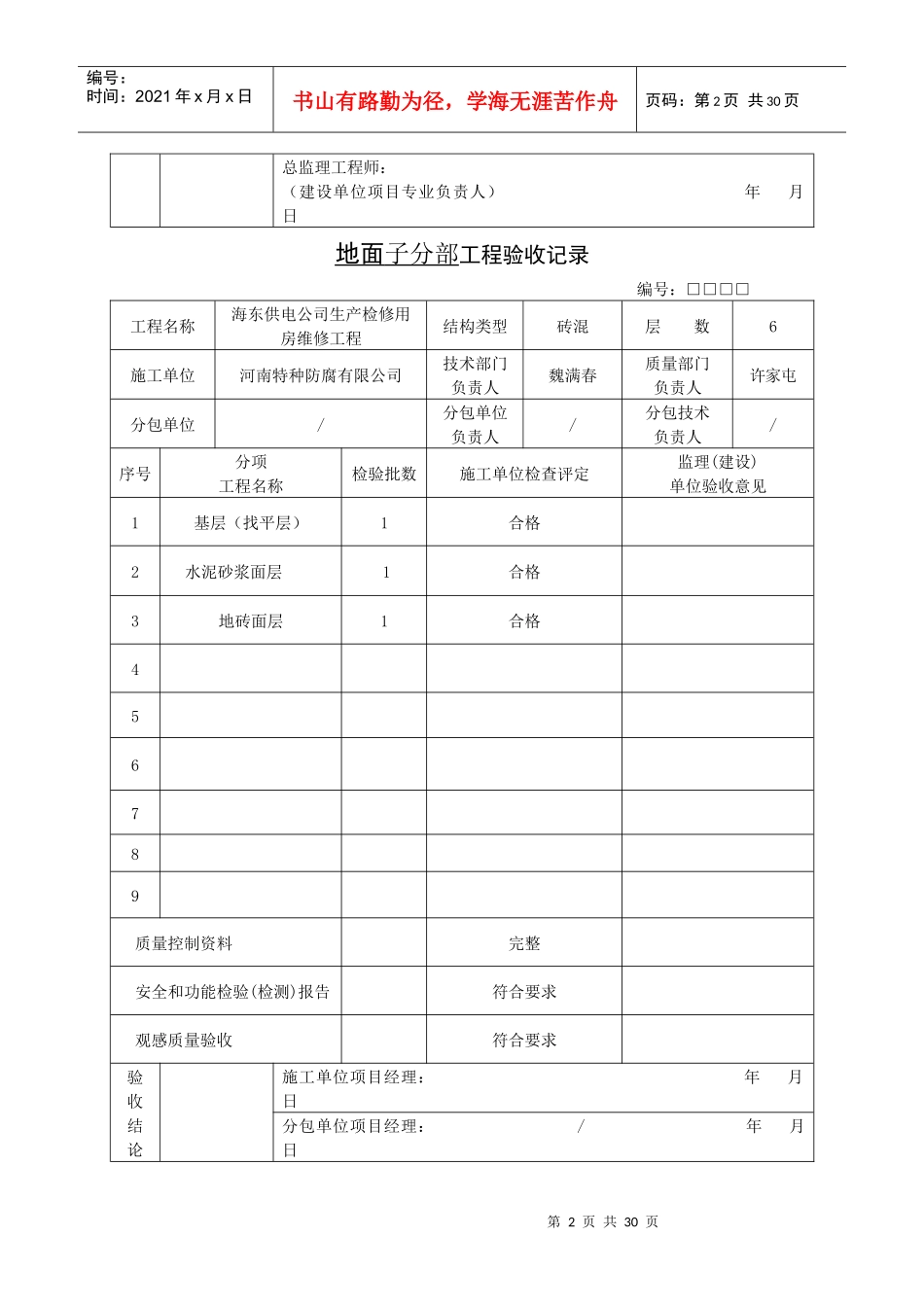 装饰装修分部工程验收记录_第2页