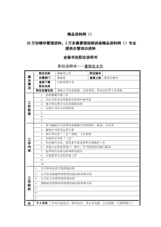 董事会秘书处岗位说明书
