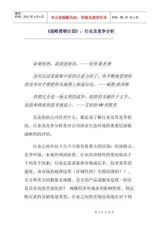 行业竞争分析及战略营销计划