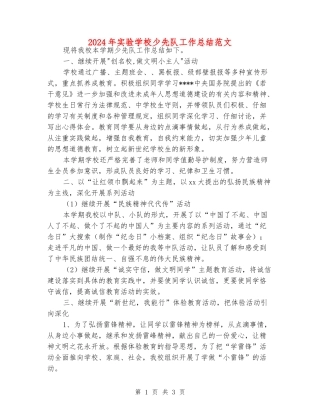 2024年实验小学少先队工作总结范文
