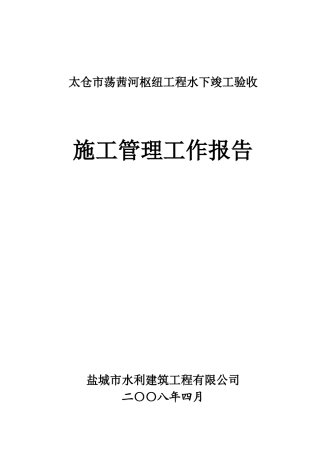 荡茜河枢纽工程施工管理工作报告_合同协议_表格模板_实用文档