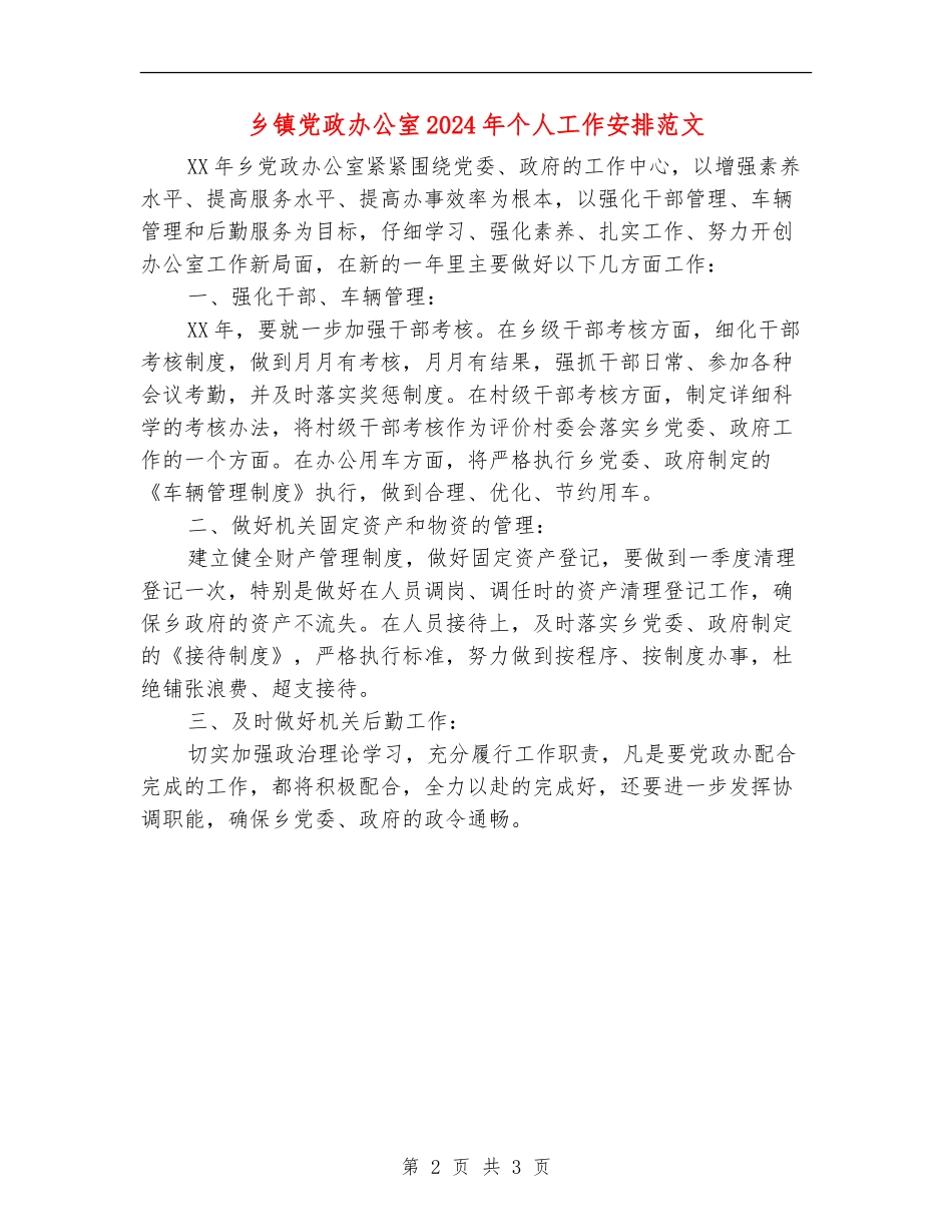 乡镇党政办公室2024年个人工作安排范文_第2页