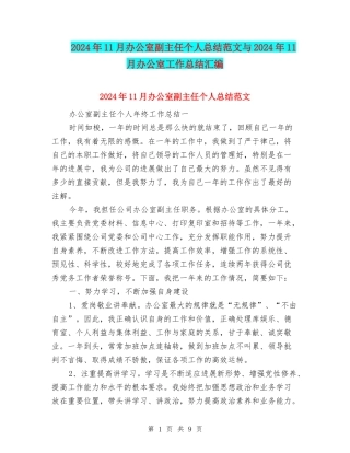 2024年11月办公室副主任个人总结范文与2024年11月办公室工作总结汇编
