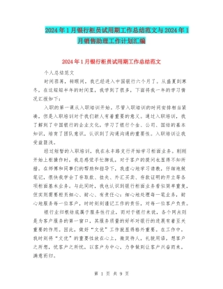 2024年1月银行柜员试用期工作总结范文与2024年1月销售助理工作计划汇编