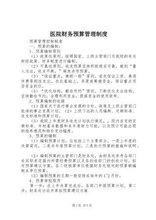 医院财务预算管理规章制度 
