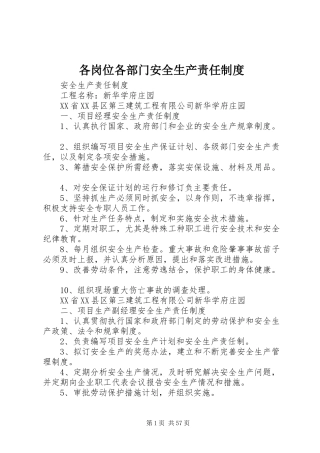 各岗位各部门安全生产责任规章制度