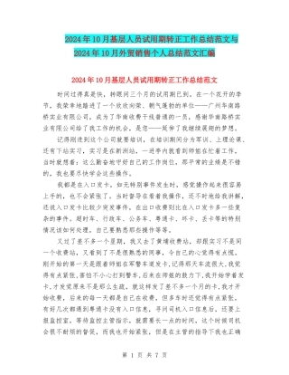 2024年10月基层人员试用期转正工作总结范文与2024年10月外贸销售个人总结范文汇编