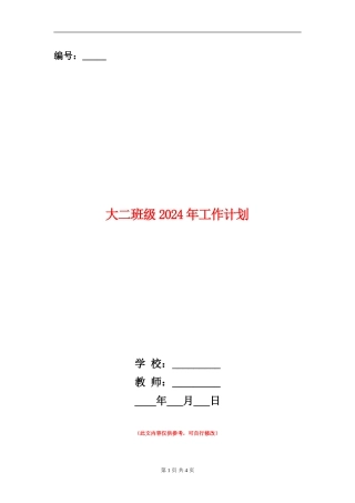 大二班级2024年工作计划