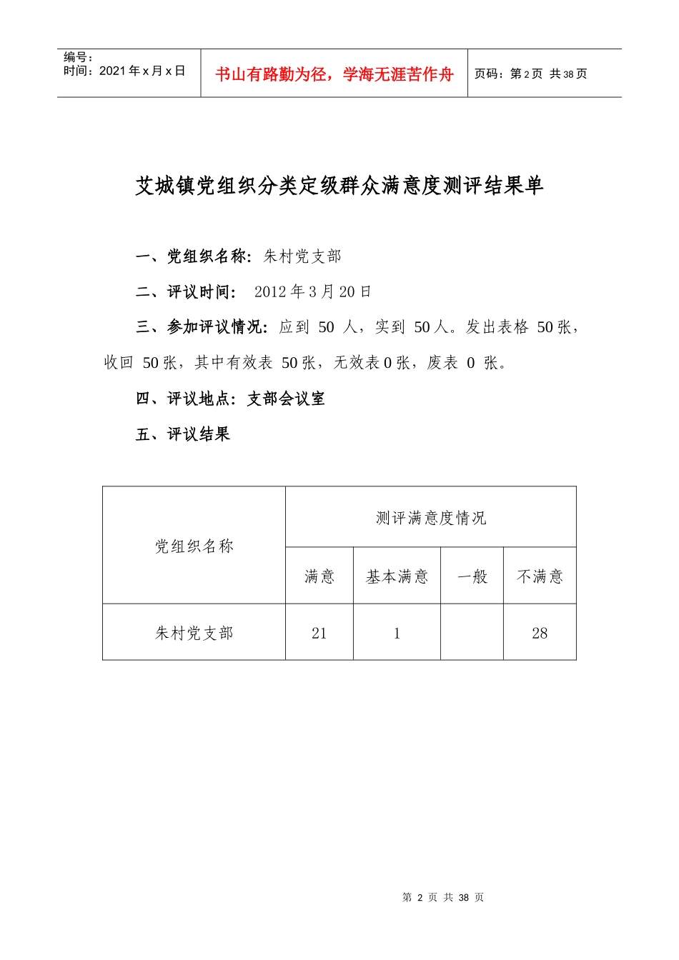 艾城镇党组织分类定级群众满意度测评结果单_第2页