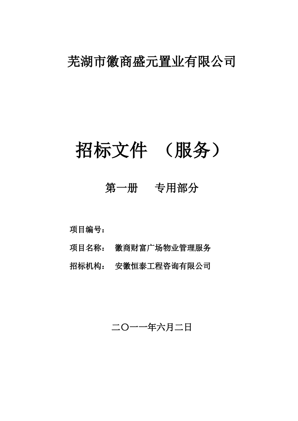 芜湖某置业公司招标提案_第1页